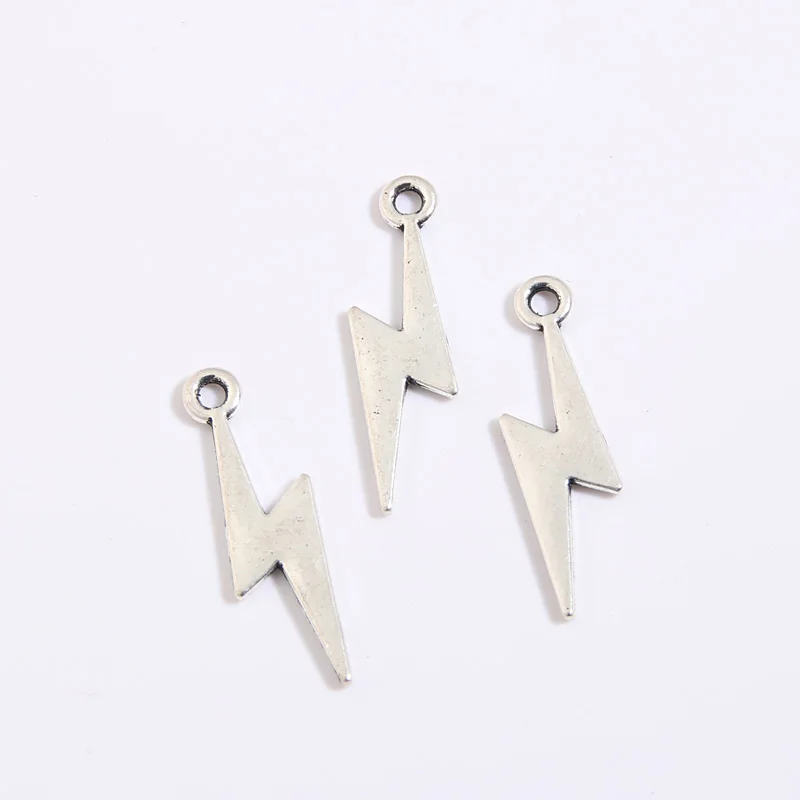 50pcs Silver Color 8x30mm Lightning Charms Natural Phenomenon Pendant Fit DIY Jewelry Making Handcrafted Accessories