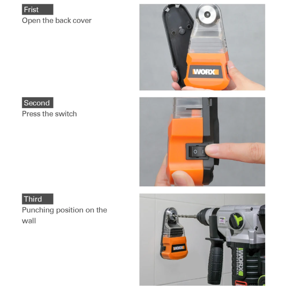 Worx – boîte de dépoussiérage WA1601, pour perceuse sans fil, marteau électrique, tournevis universel pour un diamètre inférieur à 10mm