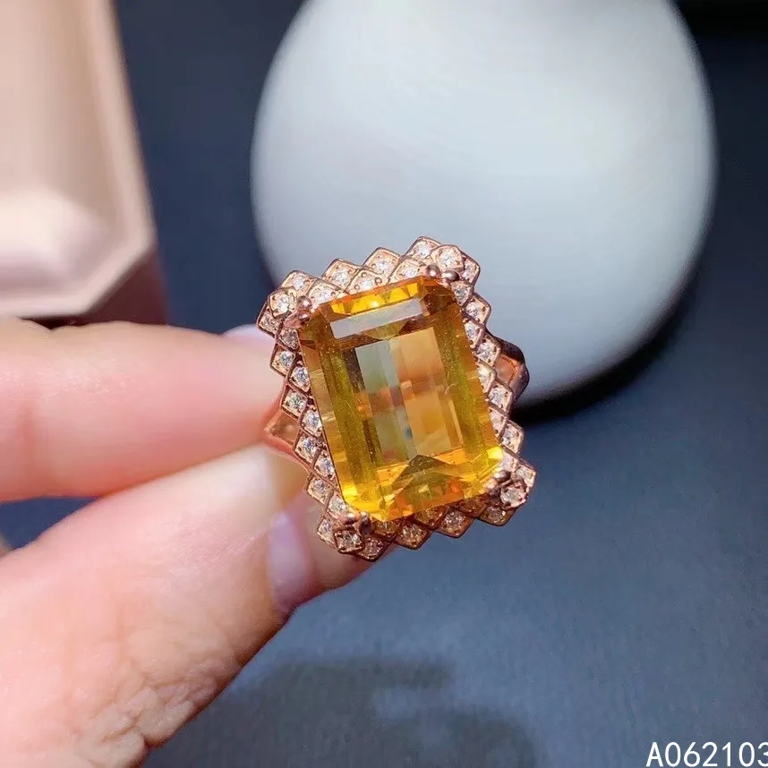 

KJJEAXCMY fine jewelry 925 sterling silver inlaid Citrine Women's luxury noble square adjustable big gem ring support detection