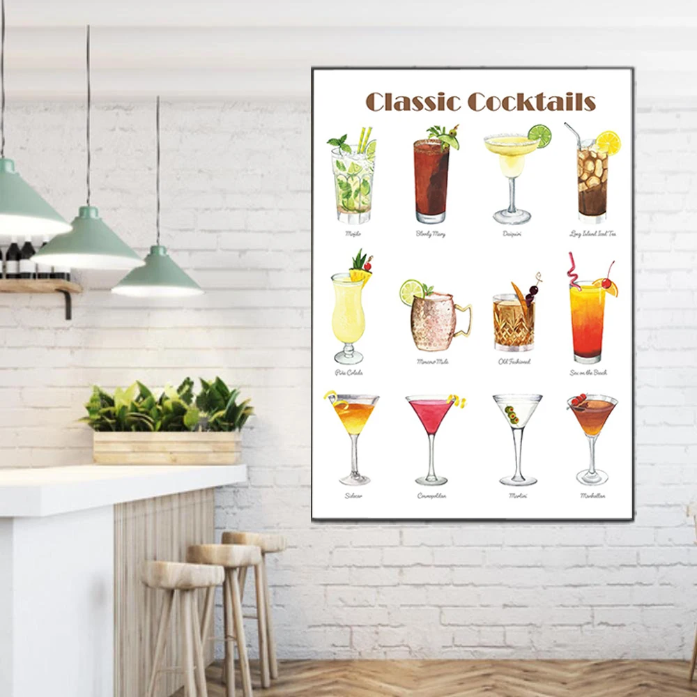 

Bar Club Poster Old Fashioned Mojito Canvas Painting Modern Art Print Classic Cocktails Wall Picture For Living Room Home Decor