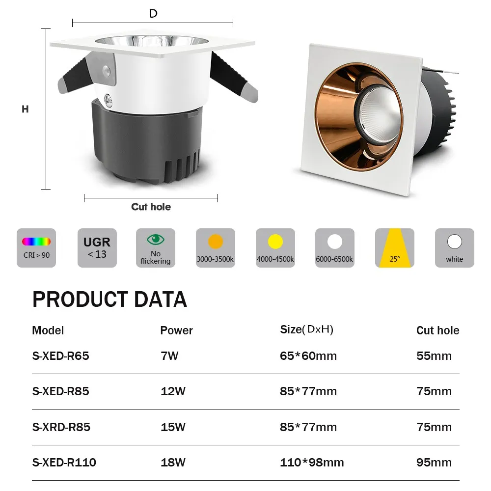 Spot de teto LED Downlights, Kitchen Down Light, Luz embutida, Iluminação interior para quarto, Decoração de casa, 20W, 12W