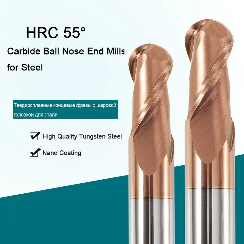 2 flauto taglio HRC55 1mm 2mm 3mm 4mm 6mm fresatura lavorazione carburo di tungsteno fresa a sfera fresa a sfera R0.5- R10