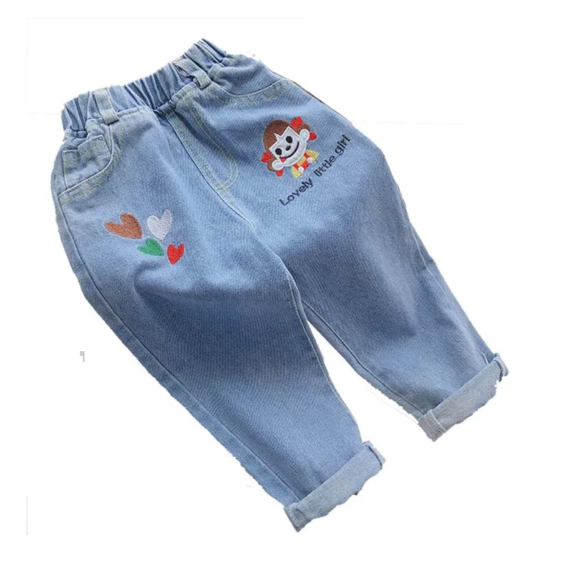 Girls Denim Pants High Quality Spring Kid Clothing Autumn Girl Cartoon cute doodle Trousers Fall Children Jean Pants Leggings