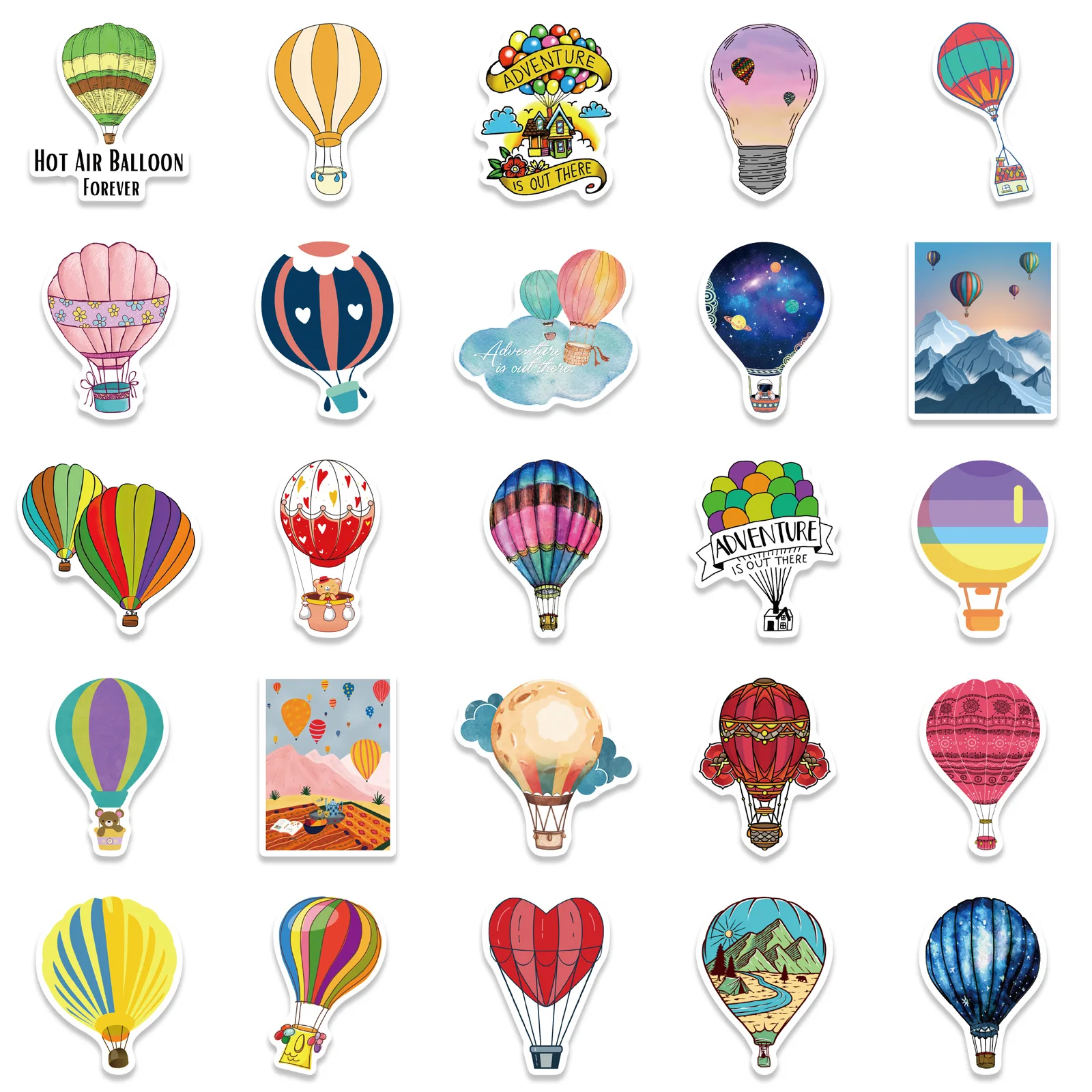 50PCS Cartoon Hot Air Balloon Stickers for Wall Suitcase Skateboard Laptop Luggage Fridge DIY Decal