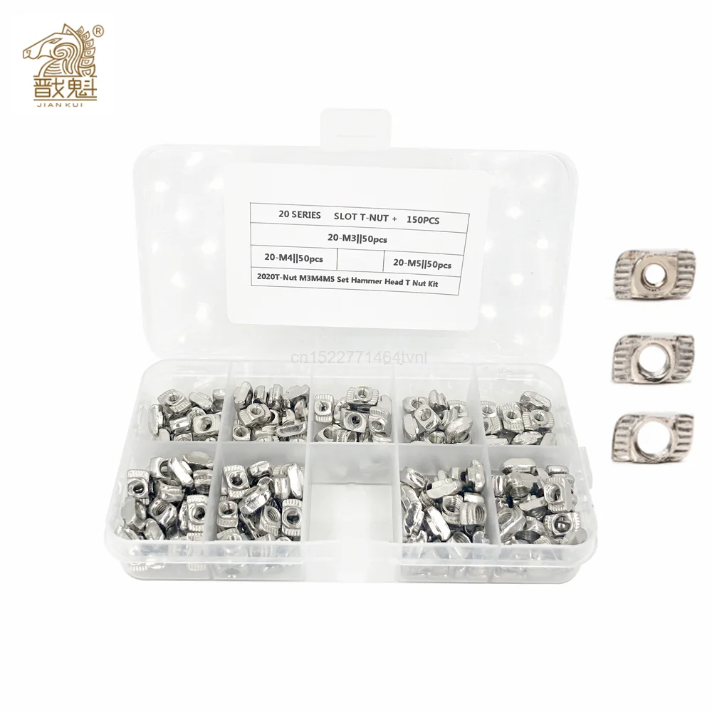 65/150/200 Pcs T-Nut Set Hammer Head T Nut Kit M3 M4 M5 Connector Nickel Plated For 20 Series Aluminium Profile Accessories