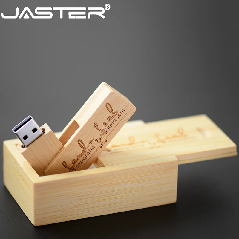 

JASTER Customized logo Wooden USB + box USB flash drive 4GB 8GB 16GB pen drive memory card 32GB 64GB USB DIY LOGO Wholesale