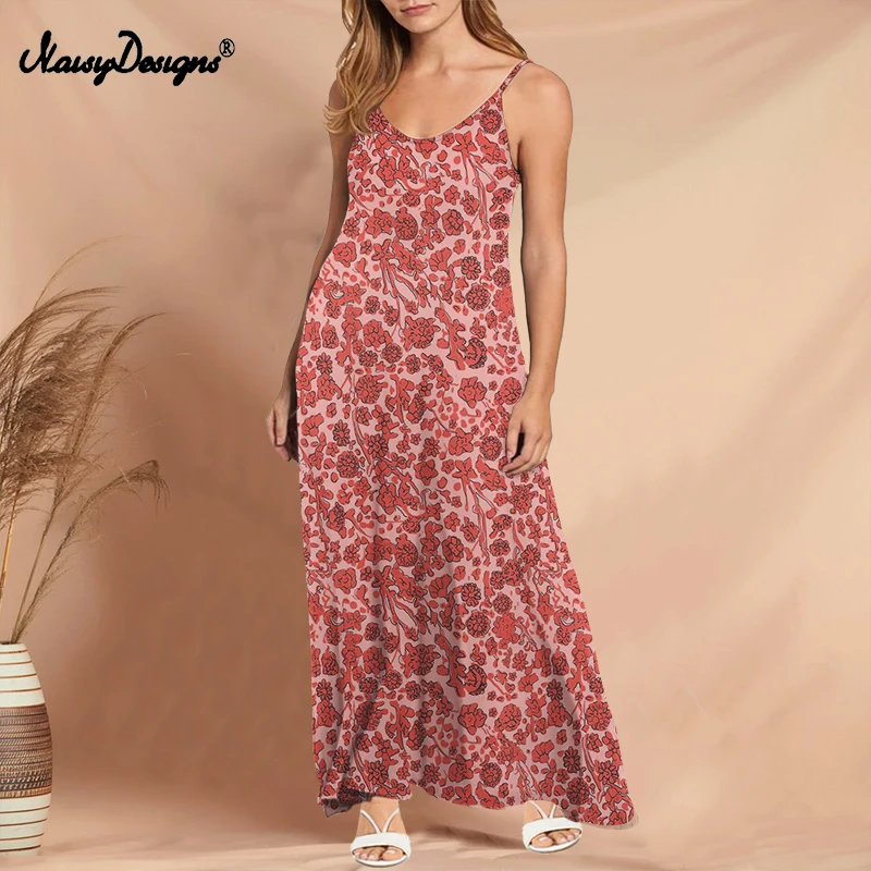 Noisydesigns Dài Mùa Hè Cho Nữ Boho Hoa Thanh Lịch Dây Cổ Chữ V Gợi Cảm Băng Tối ĐẦM DỰ TIỆC Sundress