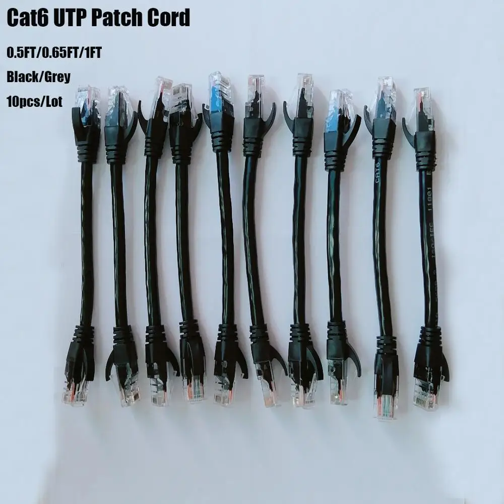 MORLDGJ 10pcs/Lot 0.5ft 0.65FT 1FT CAT6 UTP Round Cable Ethernet Cables Network Wire Cable RJ45 Patch Cord Black Lan Cable