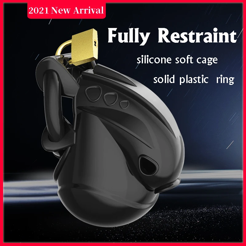 Latest Male Fully Restraint Chastity Device Silicone Cock Cage Adjustable Cuff Penis Ring Anti-off Bondage Lock Adult Sex Toy 12