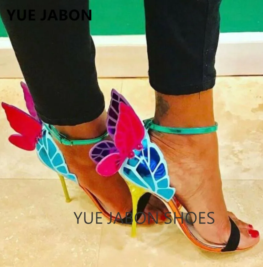 

Fashion ankle wrap real leather sandals angel wings pumps bridal shoes butterfly high heels bowknot Party Wedding Dress Sandals