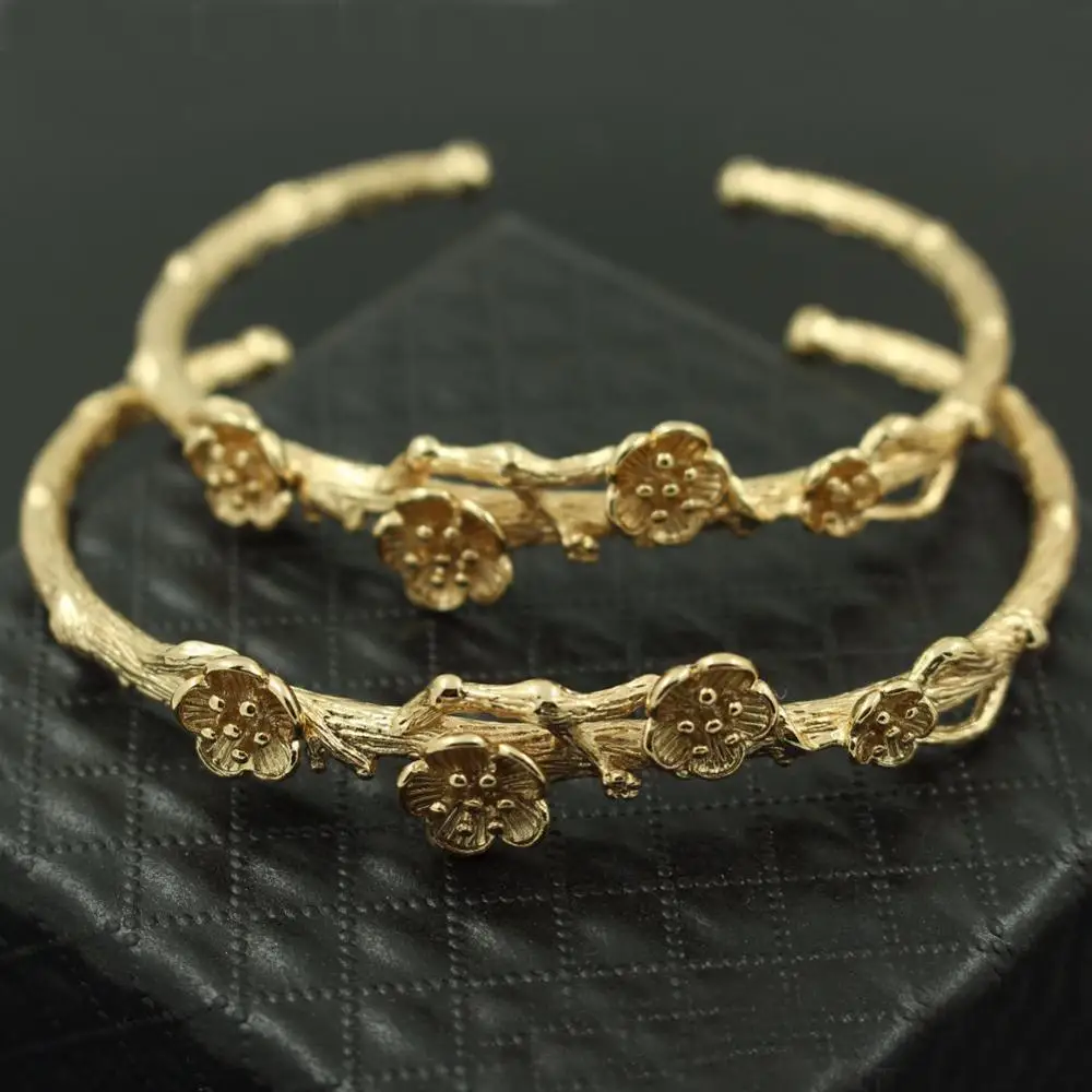 3pcs Cherry Flower Blossom Branch Bracelet Bangle Brass Casted Colors Jewelry Accessoies Women Simple Open Cuff Bangle