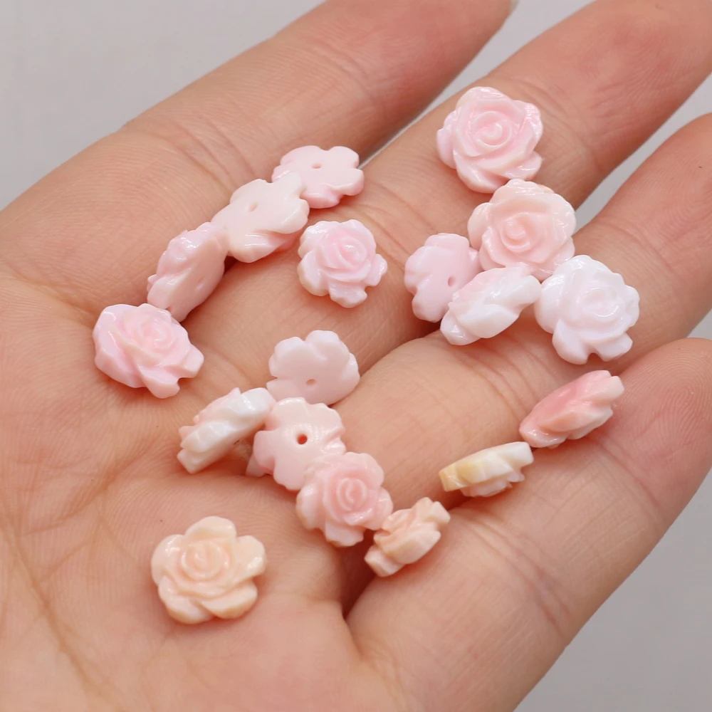 Natural Shell Pink Rose Beads Carved Flower Mother of Pearl Shells Loose Beads for Women Jewelry Making DIY Earrings Accessories