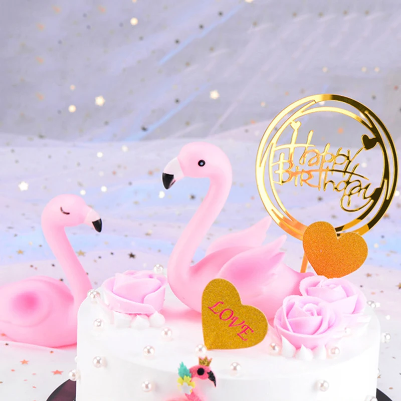 3D Sitting Position Pink Flamingo Cake Topper For Wedding Birthday Party Baby Shower Cake Baking DIY Decoration Supplies