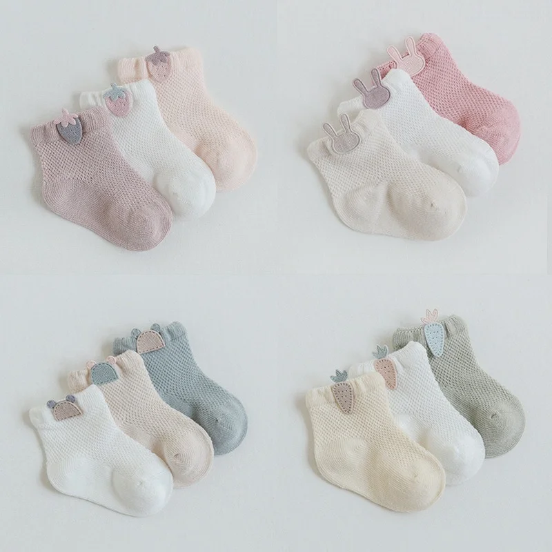 3 Pairs 0-5Y Baby Socks, Children\'s Socks, Thin Cotton, Breathable Mesh, Baby Socks, Boneless Baby Socks, Cute Accessories Socks