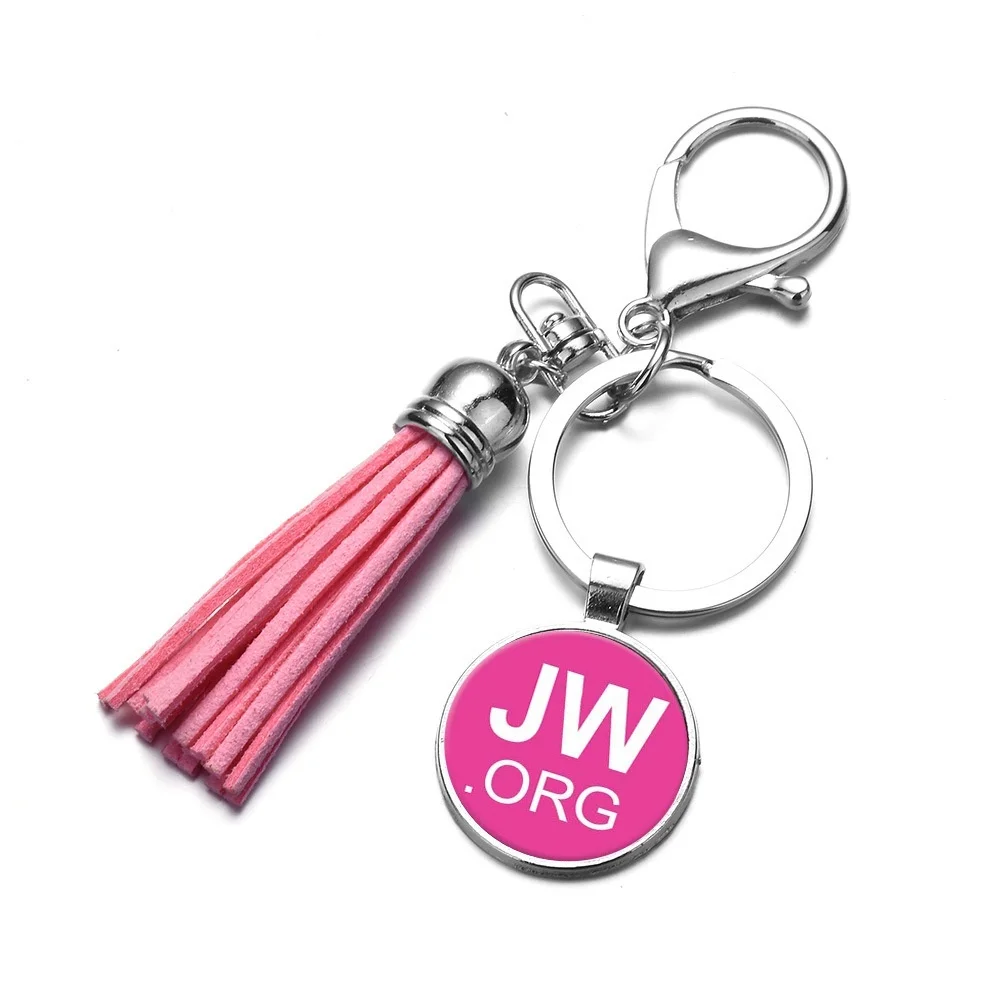 Men Women's Fashion Letter JW .Org Tassel Keychain Jehovah Witness Glass Pendant Photo Key Ring Accessories