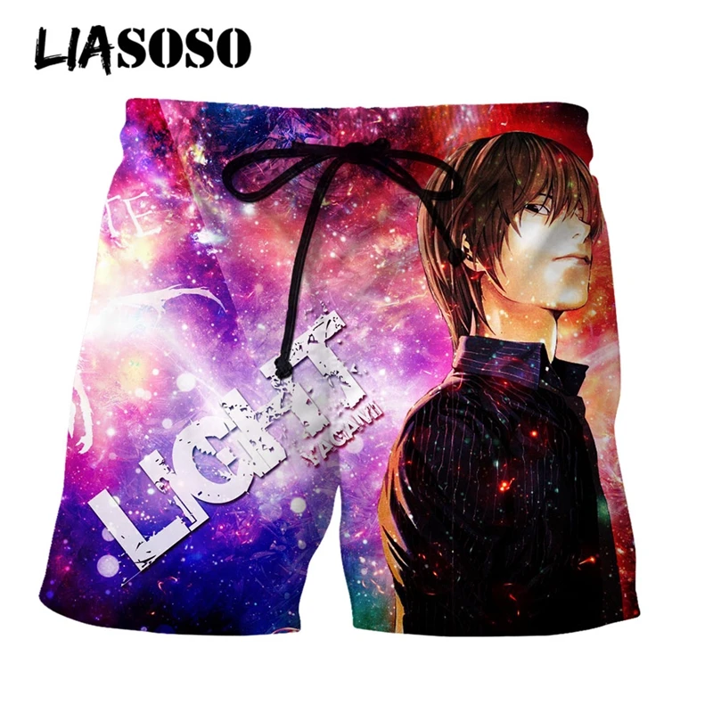 LIASOSO 3D Print Unisex Japan Hot Anime Death Note Men\'s Cool Shorts Streetwear Beach Casual Shorts Loose Boardshorts Trousers