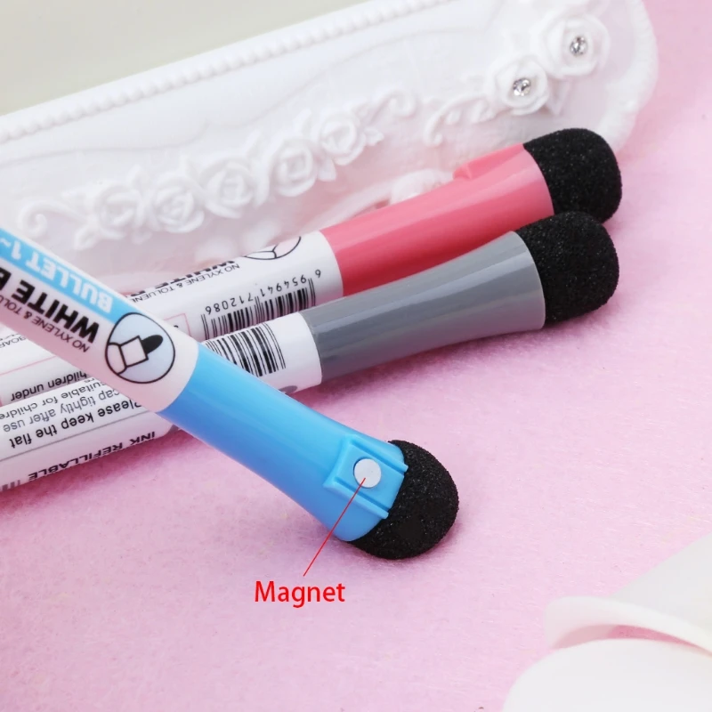 Magnetic Whiteboard Marker Pen Erasable Dry-Erase Ink Mark Sign With Eraser Hot M5TB
