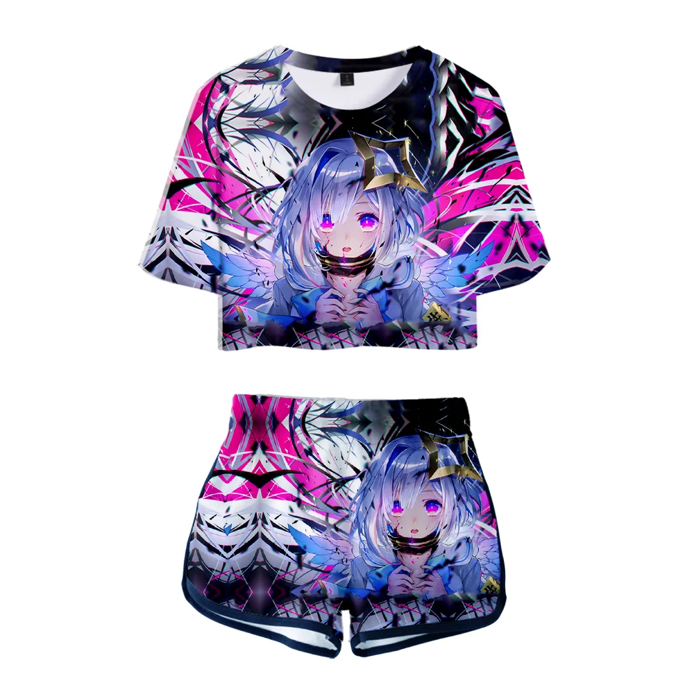 HOLOLIVE VTuber Amane Kanata 3D Summer unisex Sets Sexy Short Tops+shorts Elastic Waist Suit Vitality Kawaii Two Piece Sets