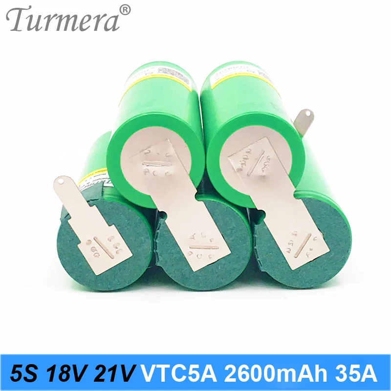 5S Soldering Rechargeable Lithium Battery 18V 21V 18650 VTC5A 2600mah 35A for Screwdriver Batteries and Vacuum Cleaner Turmera