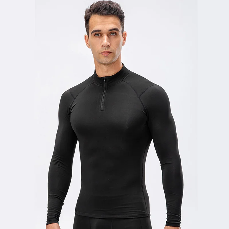 Male Quarter Zip Pullover Mens Thermal Compression Shirt Workout Sports Tops Long Sleeve with Fleece Lined 1 or 2 Pack