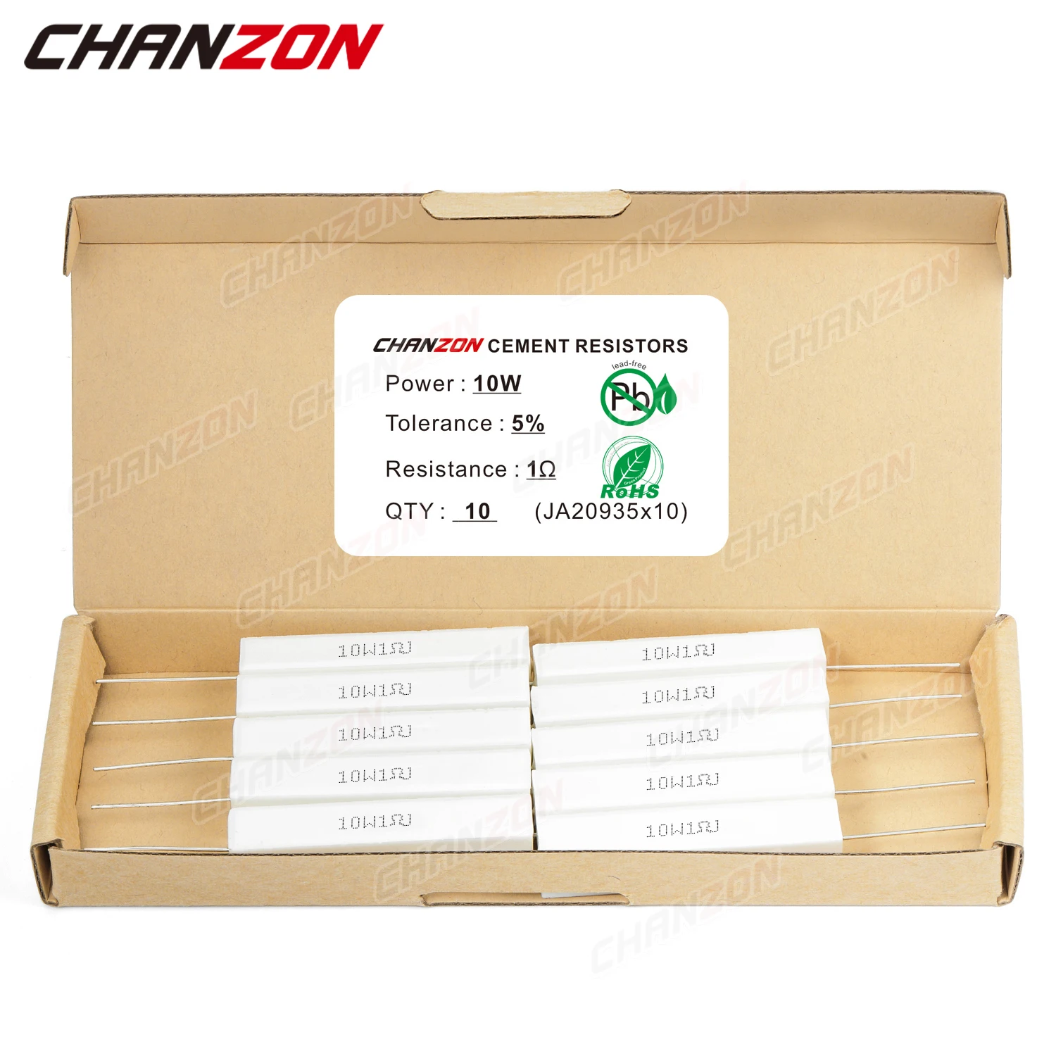 10 Pcs 10W 5% Cement Wirewound Resistors 1 - 10K Ohm 10Watt Inductive Fixed Wire Wound Ceramic Resistance 10 15 100 250 1K 1Kohm
