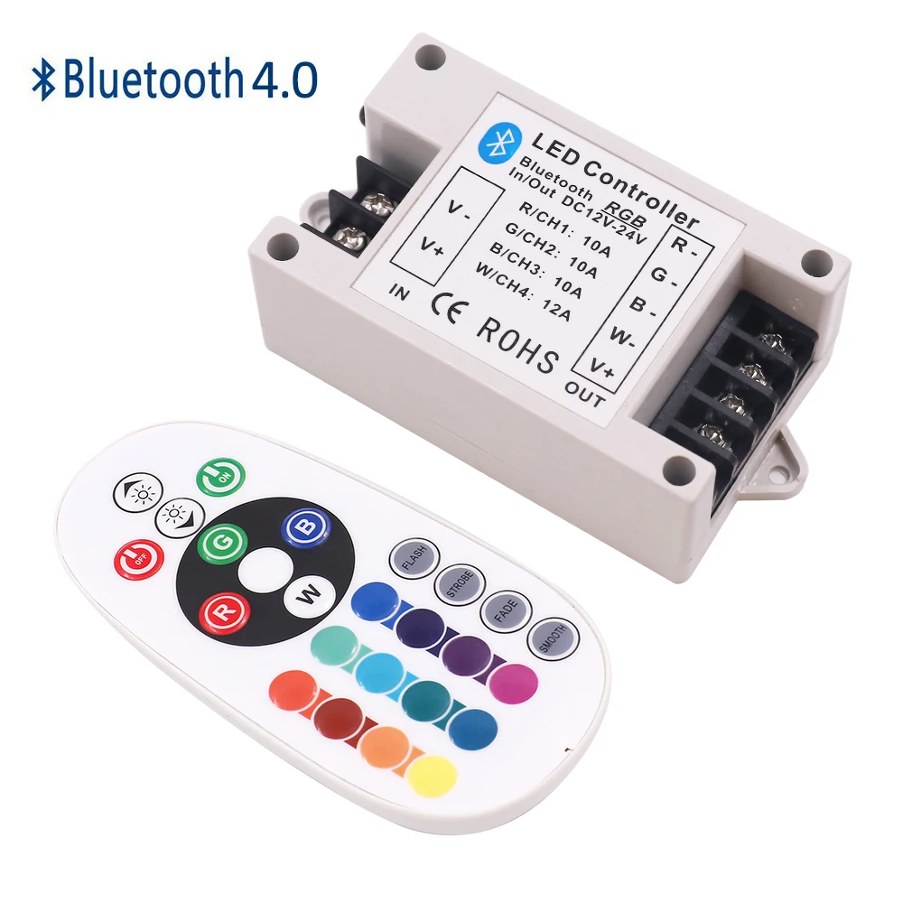 

DC12V-24V RGB/RGBWRGBWW Bluetooth LED Controller by Android/IOS Wireless 24Key IR Remote Controler For 5050 2835 LED Strip Light