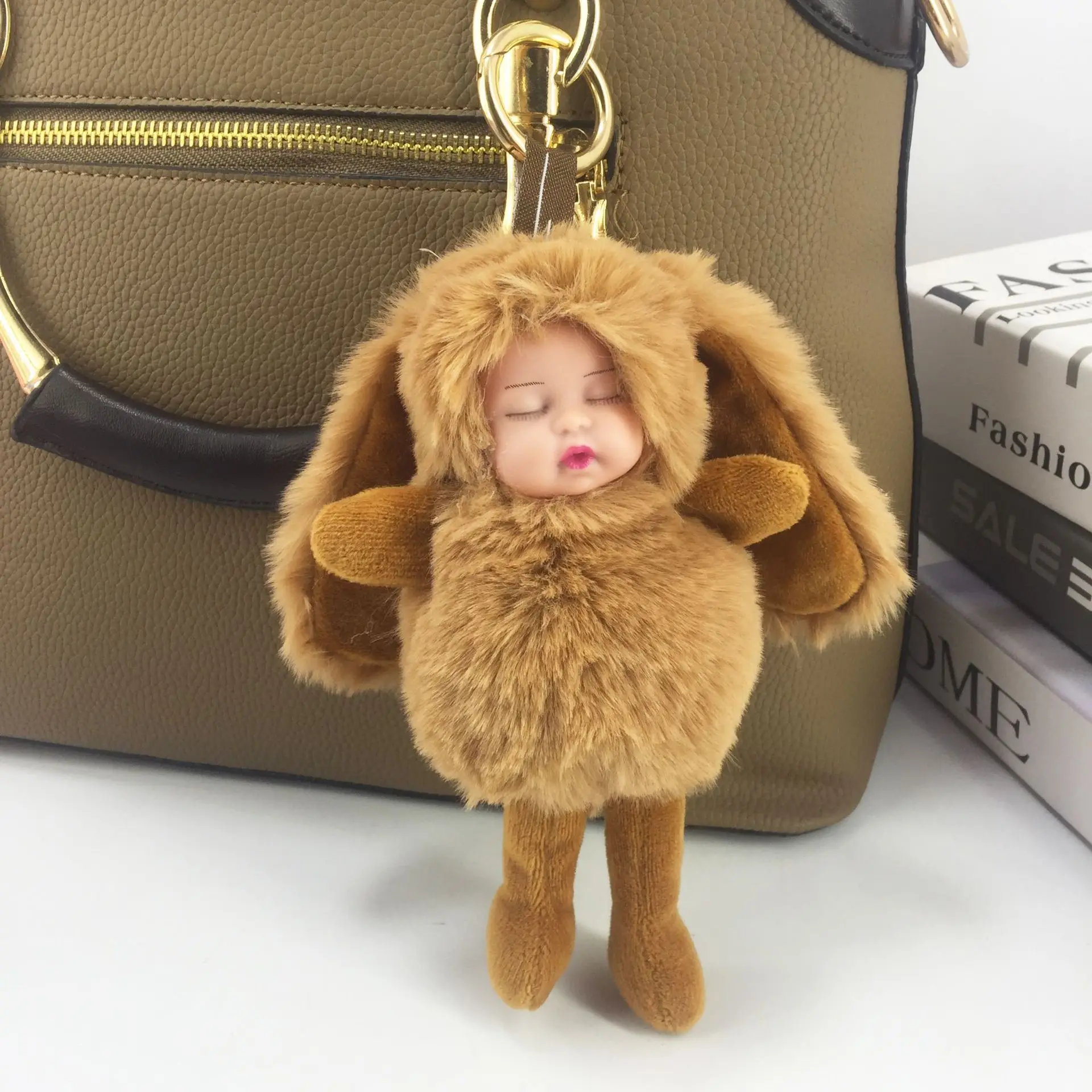 Pompom rabbiteCute Fashion Kids Plush Dolls Keychain Soft Stuffed Toys Keyring Mini Plush Animals Key Chain Baby For Girls Women