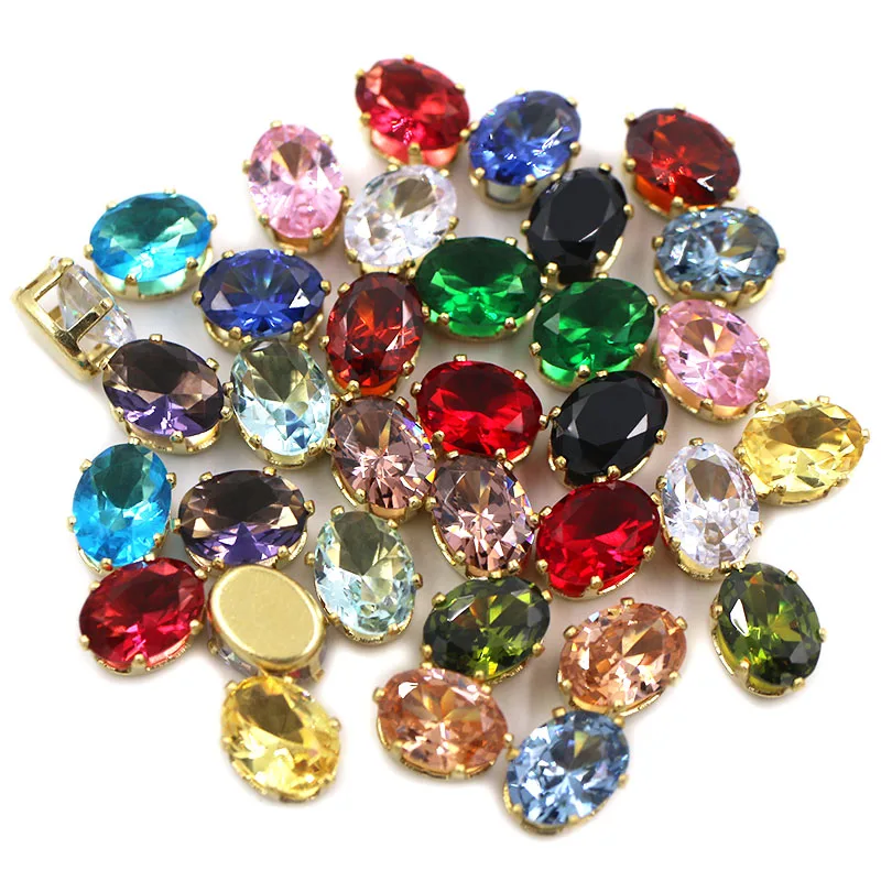 Jewelry Making 6X8mm Flatback Gold Claw Setting Rhinestones Oval Shape Zircon Artificial Gemstone For Necklace/Earring/Nail