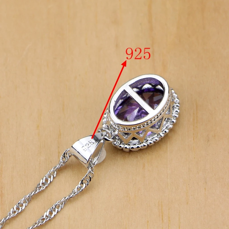 925 Sterling Silver Jewelry Purple Zircon White Crystal Jewelry Sets For Women Earring/Pendant/Necklace/Ring