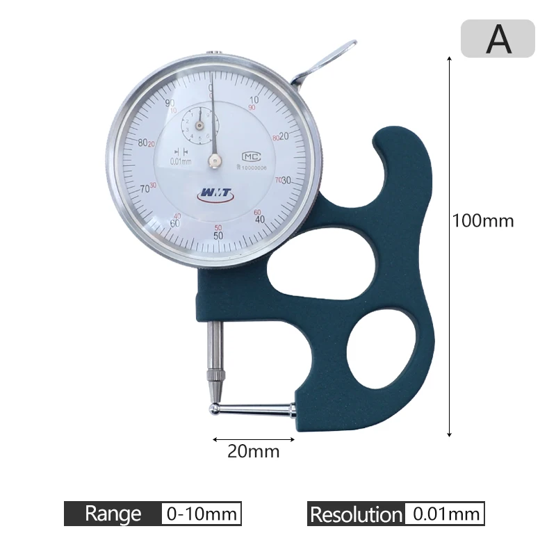 Dial Thickness Gauges 0-10x20/26/30/120mm 0.01mm Thickness Meter for Paper Leather Film Tube Thickness Measurement