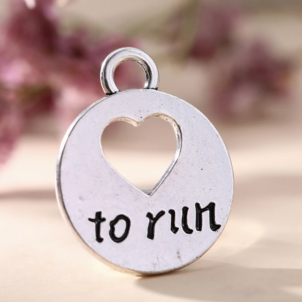 Antique Silver Plated Heart Love To Run Charms