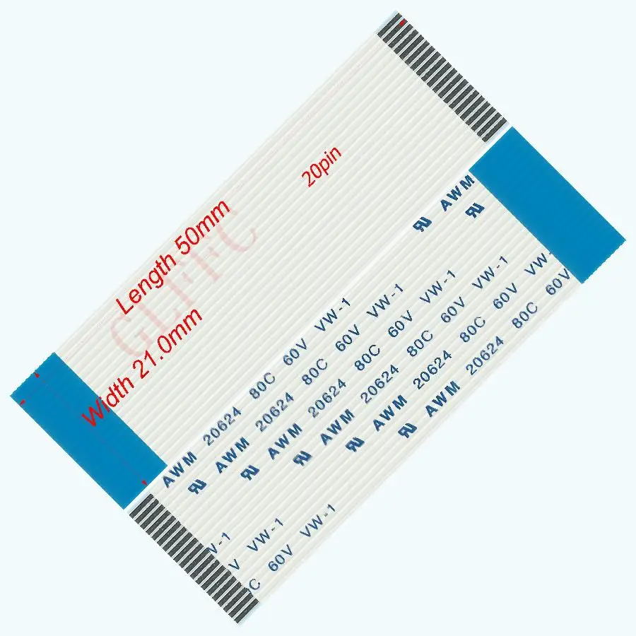 20pin 1.0pitch 50mm-250mm B-type Flexible Flat Cable FFC awm 20624 ROHS for TTL LCD DVD Computer