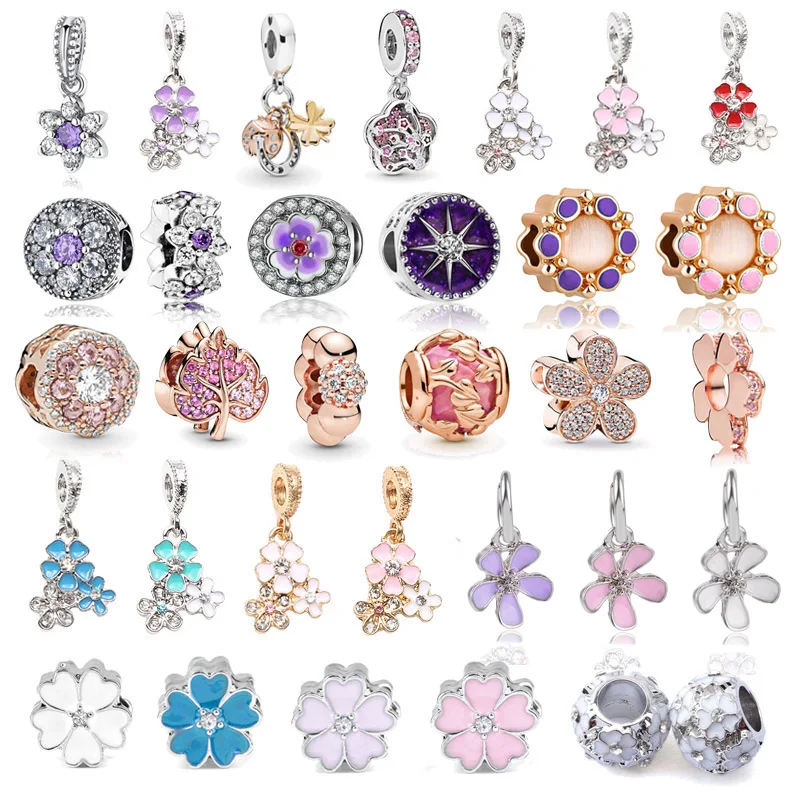 Boosbiy 1pc High Quality Sparkling Flower Pendants Charms Fit Brand Bracelets For Women Romantic Jewelry Accessories Making