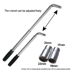 Telescoping Lug Wrench Spanner Lug Wheel Wrench with Sockets Wrench Car Repair Tools 17/19, 21/23mm