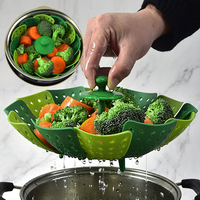 Folding Lotus Steamer Retractable Plastic Food Steaming Basket Fruit Vegetable Vapor Cooker Dish Steamer Drain Rack Cooking Tool