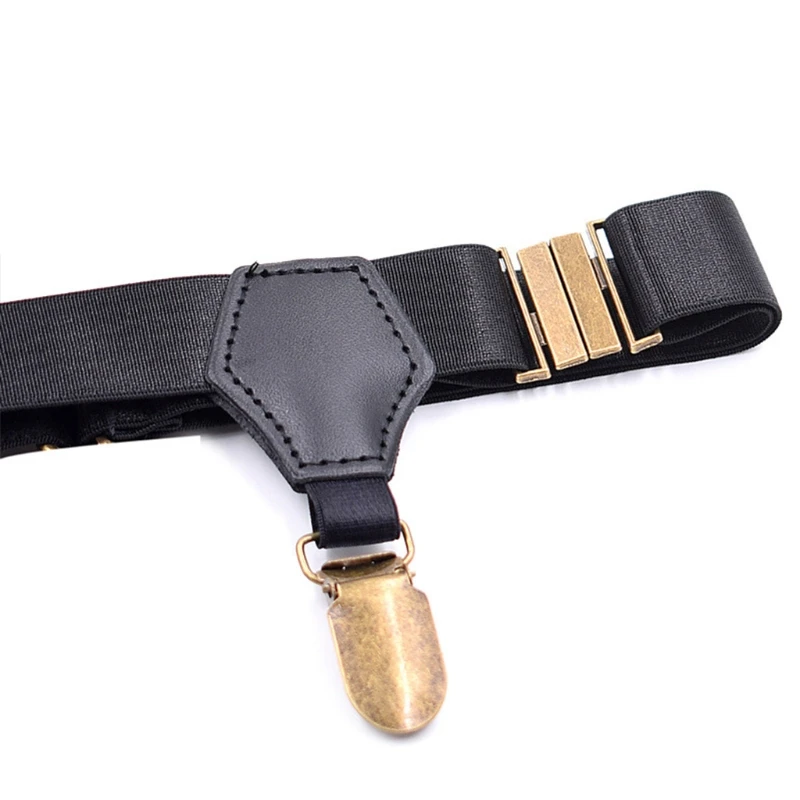 Men Women Black Socks Suspenders Holder with Double Hard Metal Non-Slip Clips Elastic Adjustable Garters Belt Accessory