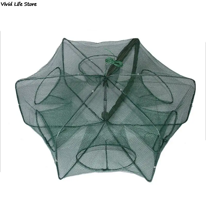 6 Holes Folded Portable Hexagon Fishing Net Network Casting Crayfish Catcher Fish Trap Shrimp Catcher Tank Cages Mesh Nets