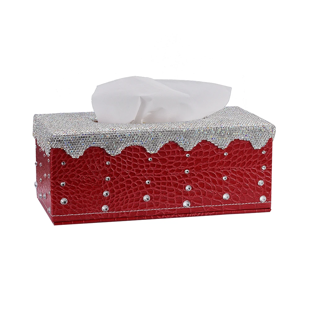 

Rectangle Case Rhinestoned PU Tissue Paper Boxes Cover Home Decoration Creative Napkin Box Holder