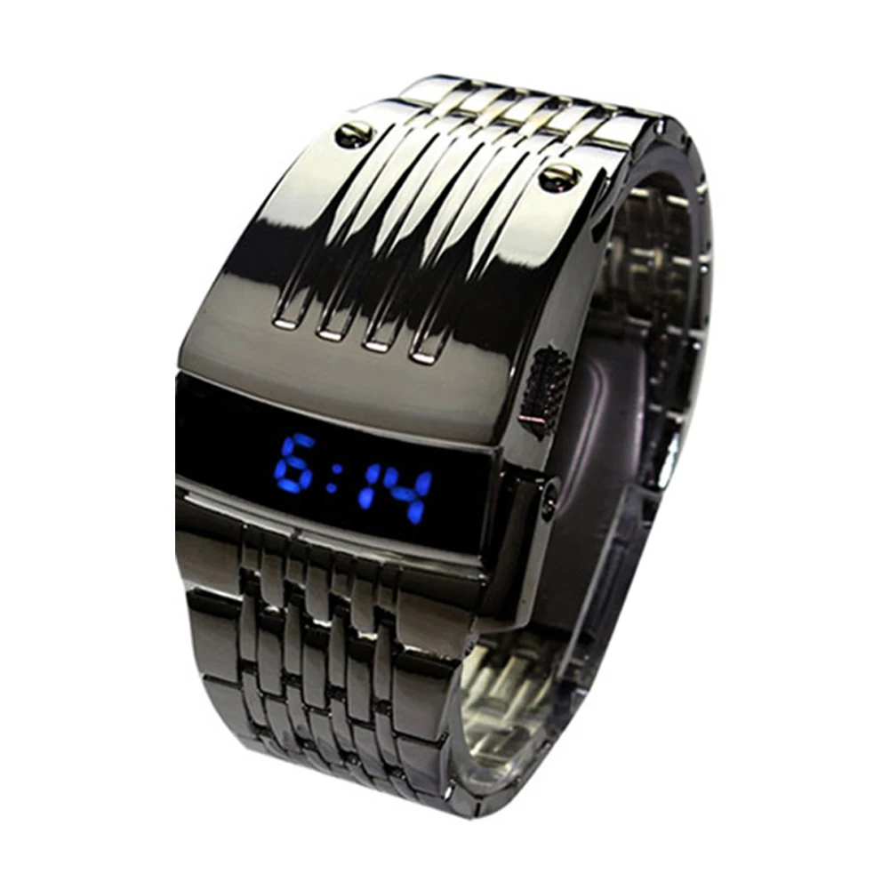 Reloj de pulsera Digital para hombre, pulsera ancha de acero inoxidable con pantalla LED azul, a la moda, regalo