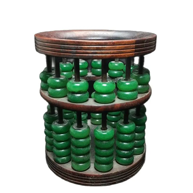 China Old Beijing Old Goods Wood Carving Old Rosewood Wooden Seiko Machine Green Jade Abacus Pen Holder