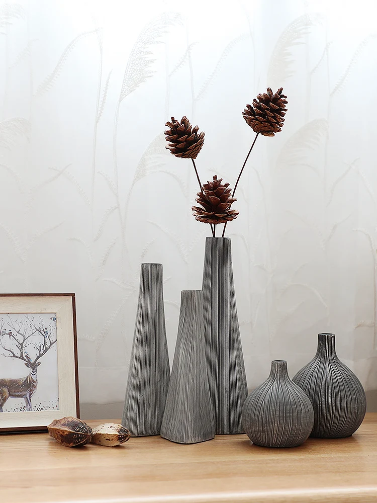Creative Resin Vase for Home Decoration, Nordic Grey Flower Bottle, Minimalist Decor Crafts, Living Room Accessories