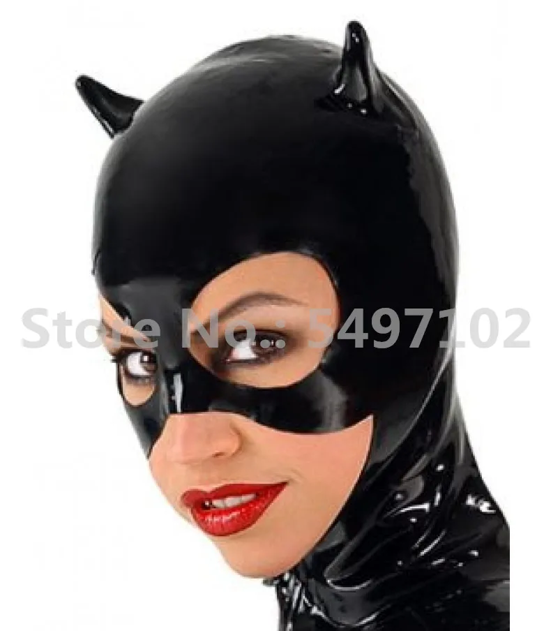 Handmade Black Latex Cat Mask Fetish Natrual Rubber Party Hood Cosplay Catwomen for Club Customize Size Hot Sale