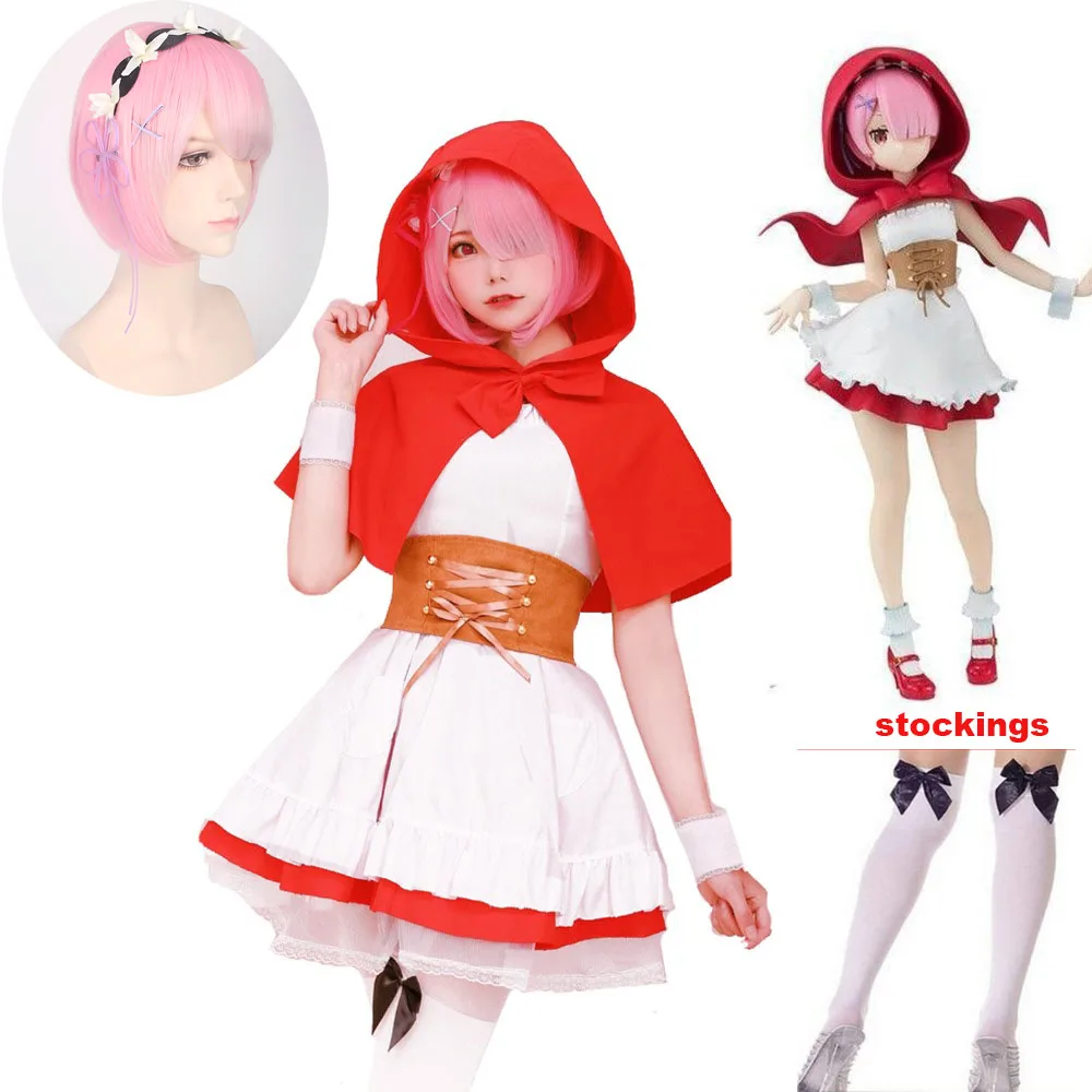 Anime Re: Life a Different World From Zero Ram Rem Little Red Riding Hood Full Set Halloween Cosplay Costume