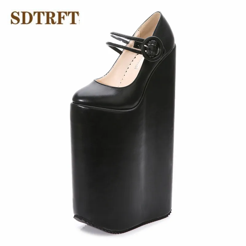 SDTRFT Crossdresser Stilettos Cosplay Unique lolita Round Toe shoes women 30cm ultra high heels platform Wedges Goth punk pumps