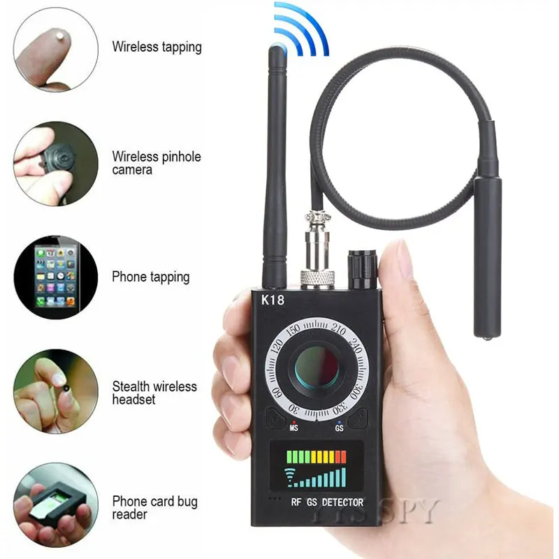 K18 Anti Spy RF Signal Scanner Candid Cam telecamera nascosta rilevatore GPS magnetico Tracker Wireless Audio GSM Bug Finder con borsa