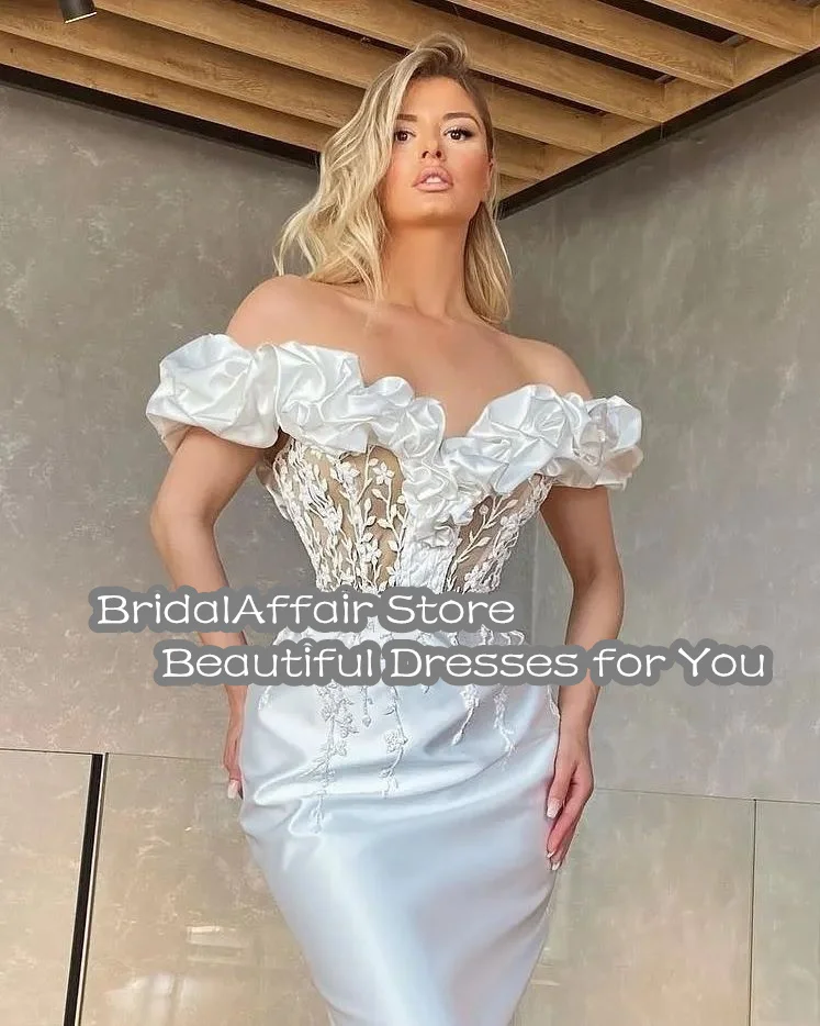 Bridalaffaire Elegant Gezwollen Geplooid Off The Shoulder Zeemeermin Galajurken Vrouwen Thee Lengte Avondverkiezing Jurk Plus Size