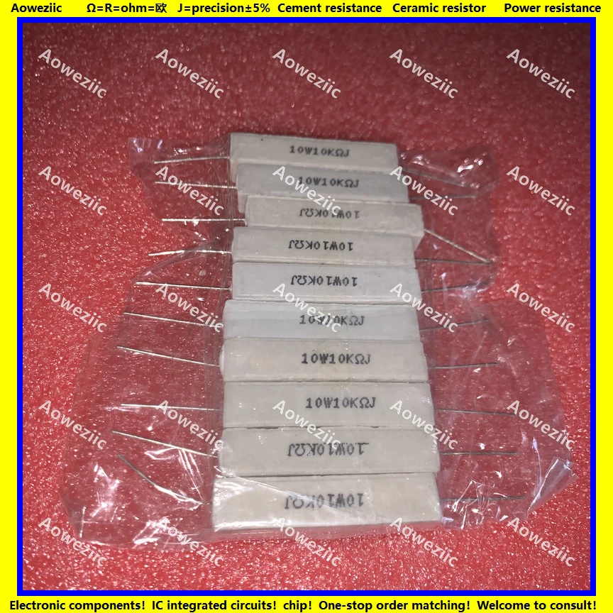 10Pcs RX27 Horizontal cement resistor 10W 10K ohm 10W10KJ 10W10K 10000 ohm Ceramic Resistance precision 5% Power resistance