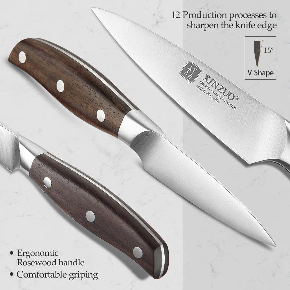 XINZUO 3.5\'\' Paring Knife GERMAN 1.4116 Stainless Steel Kitchen Knife Red Sandalwood Handle Fruit Utility Knives Kitchen Tackle