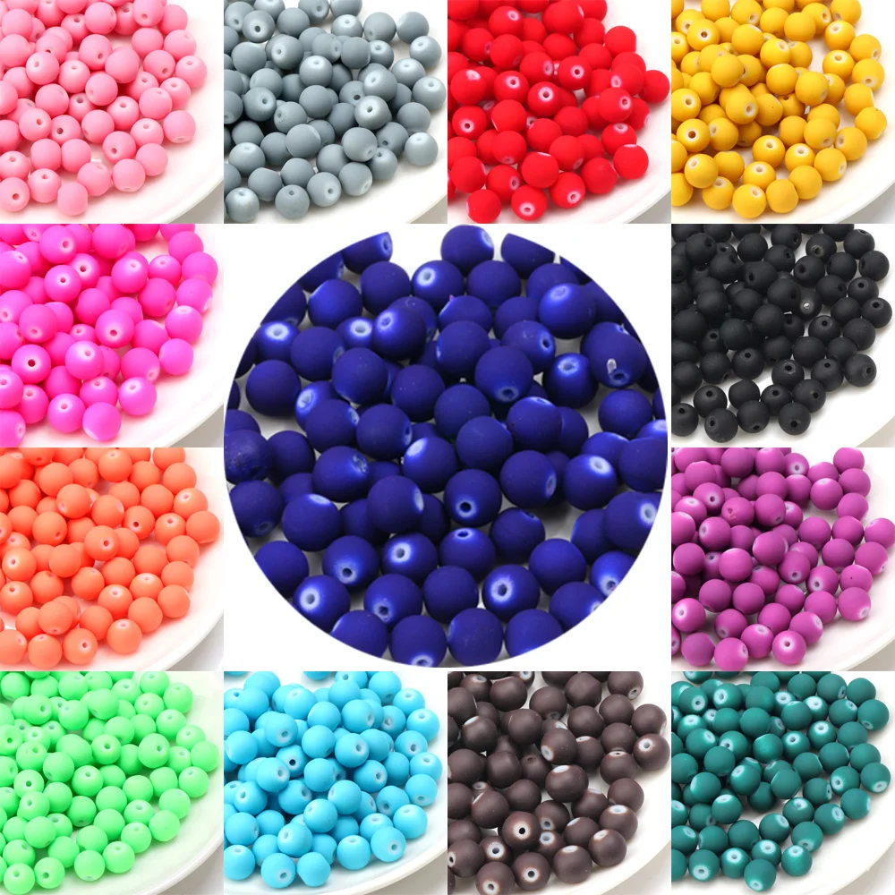OlingArt 6/8/10mm Charm Matte Glass Beads Candy Color Rubber Neon Jewelry Making DIY Naszyjnik / Bransoletka / Kolczyki Najlepszy prezent