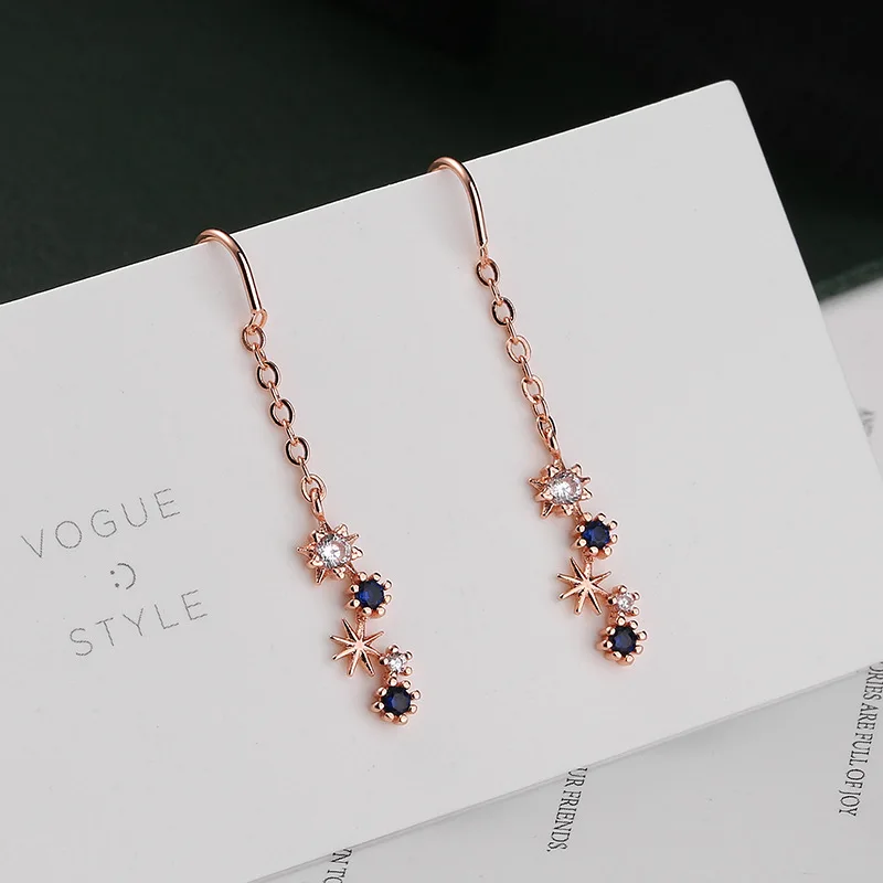 CIAXY Asymmetrical Blue Starry Star Drop Earrings Female Dazzling Micro-inlaid Zircon U-shaped Earring Fashion Jewelry